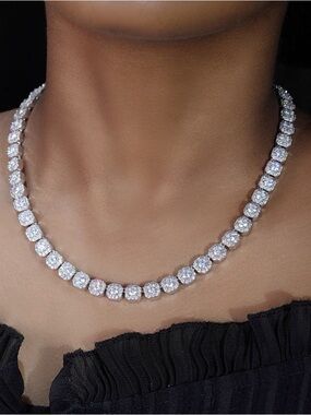 NWT MICRO CLUSTERED TENNIS NECKLACE WHITE GOLD PLATED